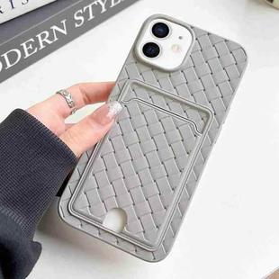 For iPhone 12 / 12 Pro Weave Texture Card Slot Skin Feel Phone Case with Push Card Hole(Grey)