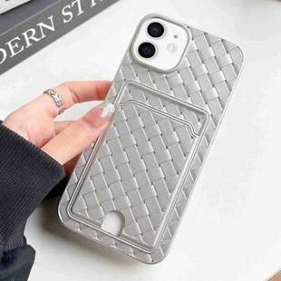 For iPhone 12 / 12 Pro Weave Texture Card Slot Skin Feel Phone Case with Push Card Hole(Silver)