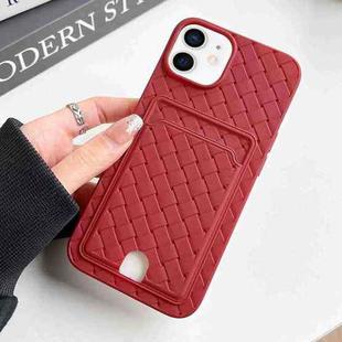 For iPhone 12 / 12 Pro Weave Texture Card Slot Skin Feel Phone Case with Push Card Hole(Red)