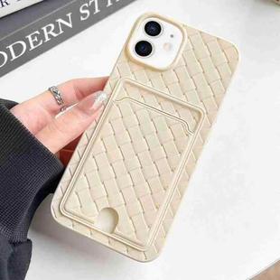 For iPhone 12 / 12 Pro Weave Texture Card Slot Skin Feel Phone Case with Push Card Hole(White)