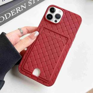 For iPhone 12 Pro Max Weave Texture Card Slot Skin Feel Phone Case with Push Card Hole(Red)