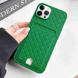 For iPhone 12 Pro Max Weave Texture Card Slot Skin Feel Phone Case with Push Card Hole(Green)