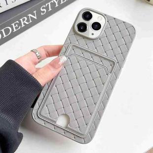 For iPhone 11 Pro Max Weave Texture Card Slot Skin Feel Phone Case with Push Card Hole(Grey)