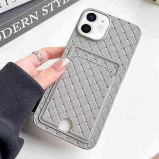 For iPhone 11 Weave Texture Card Slot Skin Feel Phone Case with Push Card Hole(Grey)
