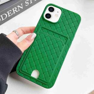 For iPhone 11 Weave Texture Card Slot Skin Feel Phone Case with Push Card Hole(Green)