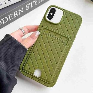 For iPhone XS / X Weave Texture Card Slot Skin Feel Phone Case with Push Card Hole(Olive Green)