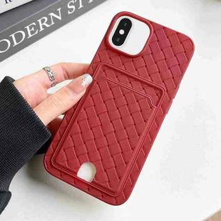 For iPhone XS / X Weave Texture Card Slot Skin Feel Phone Case with Push Card Hole(Red)