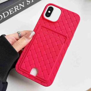 For iPhone XS / X Weave Texture Card Slot Skin Feel Phone Case with Push Card Hole(Rose Red)