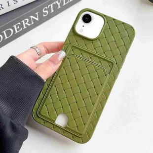 For iPhone XR Weave Texture Card Slot Skin Feel Phone Case with Push Card Hole(Olive Green)