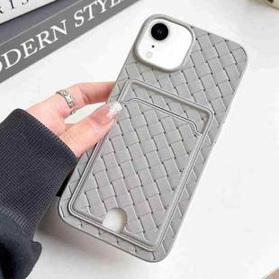 For iPhone XR Weave Texture Card Slot Skin Feel Phone Case with Push Card Hole(Grey)