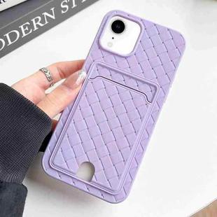 For iPhone XR Weave Texture Card Slot Skin Feel Phone Case with Push Card Hole(Light Purple)