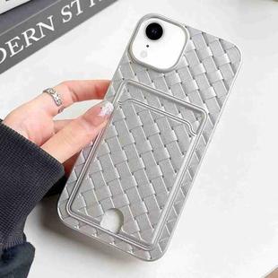 For iPhone XR Weave Texture Card Slot Skin Feel Phone Case with Push Card Hole(Silver)