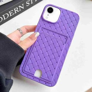 For iPhone XR Weave Texture Card Slot Skin Feel Phone Case with Push Card Hole(Dark Purple)
