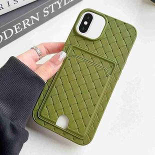 For iPhone XS Max Weave Texture Card Slot Skin Feel Phone Case with Push Card Hole(Olive Green)