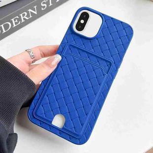 For iPhone XS Max Weave Texture Card Slot Skin Feel Phone Case with Push Card Hole(Dark Blue)