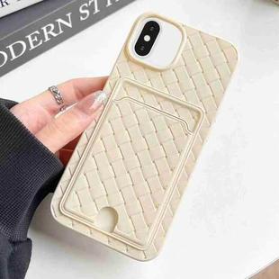 For iPhone XS Max Weave Texture Card Slot Skin Feel Phone Case with Push Card Hole(White)