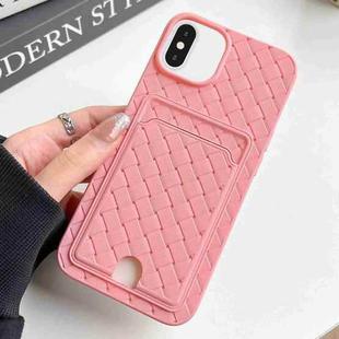 For iPhone XS Max Weave Texture Card Slot Skin Feel Phone Case with Push Card Hole(Pink)