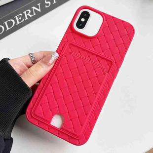 For iPhone XS Max Weave Texture Card Slot Skin Feel Phone Case with Push Card Hole(Rose Red)