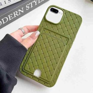 For iPhone 8 Plus / 7 Plus Weave Texture Card Slot Skin Feel Phone Case with Push Card Hole(Olive Green)