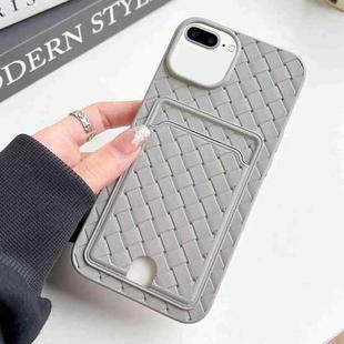 For iPhone 8 Plus / 7 Plus Weave Texture Card Slot Skin Feel Phone Case with Push Card Hole(Grey)