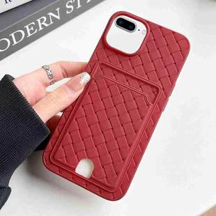 For iPhone 8 Plus / 7 Plus Weave Texture Card Slot Skin Feel Phone Case with Push Card Hole(Red)