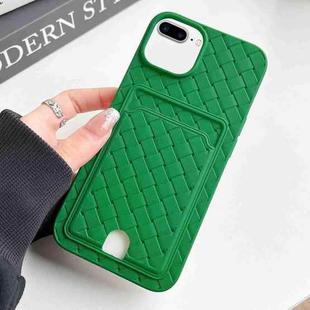 For iPhone 8 Plus / 7 Plus Weave Texture Card Slot Skin Feel Phone Case with Push Card Hole(Green)