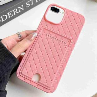 For iPhone 8 Plus / 7 Plus Weave Texture Card Slot Skin Feel Phone Case with Push Card Hole(Pink)