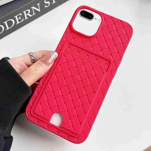 For iPhone 8 Plus / 7 Plus Weave Texture Card Slot Skin Feel Phone Case with Push Card Hole(Rose Red)