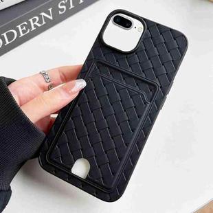 For iPhone 8 Plus / 7 Plus Weave Texture Card Slot Skin Feel Phone Case with Push Card Hole(Black)