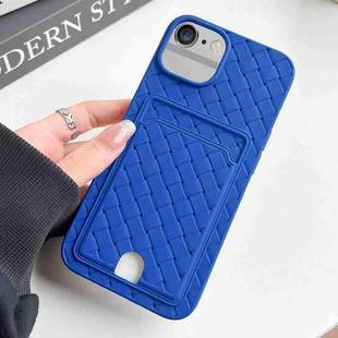 For iPhone 6s Plus / 6 Plus Weave Texture Card Slot Skin Feel Phone Case with Push Card Hole(Dark Blue)