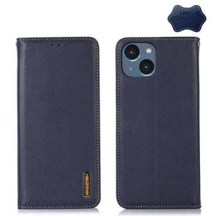 For iPhone 15 KHAZNEH Nappa Top Layer Cowhide Leather Phone Case(Blue)