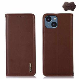 For iPhone 15 KHAZNEH Nappa Top Layer Cowhide Leather Phone Case(Brown)