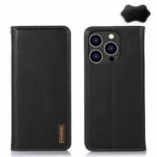 For iPhone 15 Pro KHAZNEH Nappa Top Layer Cowhide Leather Phone Case(Black)