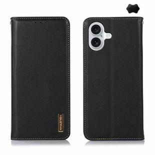 For iPhone 16 Plus KHAZNEH Nappa Top Layer Cowhide Leather Phone Case(Black)