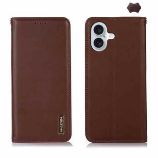 For iPhone 16 KHAZNEH Nappa Top Layer Cowhide Leather Phone Case(Brown)