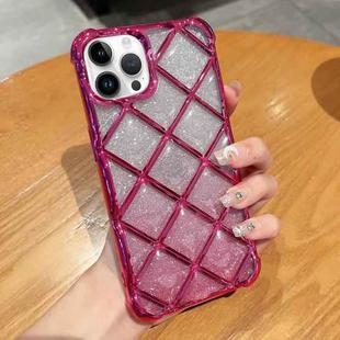 For iPhone 14 Pro 3D Diamond Lattice Laser Engraving Glitter Paper Phone Case(Gradient Rose Red)