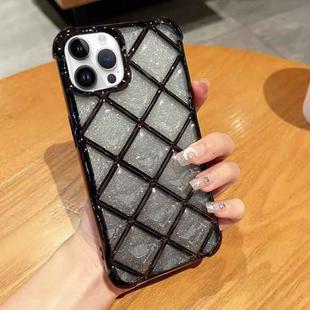 For iPhone 13 Pro Max 3D Diamond Lattice Laser Engraving Glitter Paper Phone Case(Gradient Black)