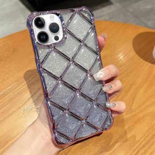 For iPhone 13 Pro 3D Diamond Lattice Laser Engraving Glitter Paper Phone Case(Gradient Purple)