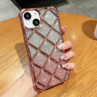 For iPhone 15 Plus 3D Diamond Lattice Laser Engraving Glitter Paper Phone Case(Gradient Pink)