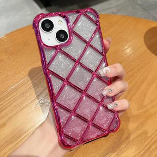 For iPhone 15 3D Diamond Lattice Laser Engraving Glitter Paper Phone Case(Gradient Rose Red)