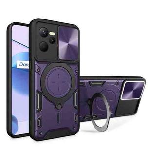 For Realme C35 CD Texture Sliding Camshield Magnetic Holder Phone Case(Purple)