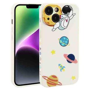 For iPhone 14 Plus Hug Moon Astronaut Pattern TPU Phone Case(White)