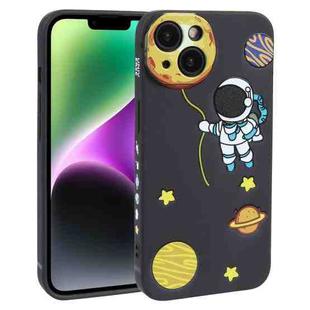For iPhone 14 Hug Moon Astronaut Pattern TPU Phone Case(Black)