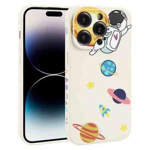 For iPhone 14 Pro Max Hug Moon Astronaut Pattern TPU Phone Case(White)