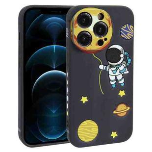 For iPhone 12 Pro Max Hug Moon Astronaut Pattern TPU Phone Case(Black)