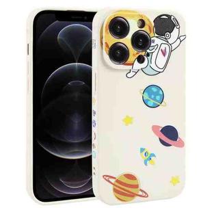 For iPhone 12 Pro Hug Moon Astronaut Pattern TPU Phone Case(White)