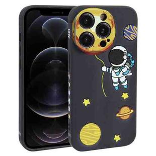 For iPhone 12 Pro Hug Moon Astronaut Pattern TPU Phone Case(Black)