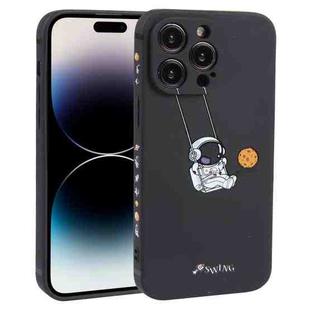 For iPhone 14 Pro Astronaut Swinging Pattern TPU Phone Case(Black)