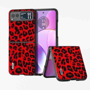 For Motorola Razr 40 ABEEL Black Edge Leopard Phone Case(Red Leopard)