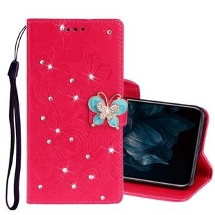For Huawei Y7P / P40 lite E Diamond Encrusted Butterflies Embossing Pattern Horizontal Flip Leather Case with Holder & Card Slots & Wallet &  Lanyard(Red)